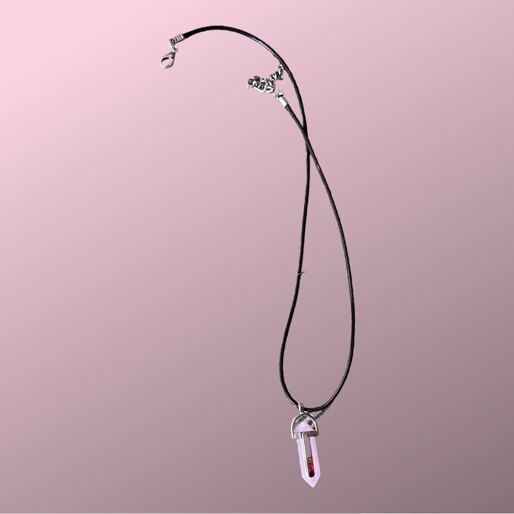New Rose Quartz Crystal Chakra Pendant on Black Chain - Picture 2 of 3